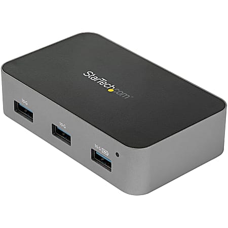 StarTech.com 4 Port USB C Hub with Power Adapter, USB 3.1/3.2 Gen 2 (10Gbps), 4x USB Type A, Self Powered, Fast Charge Port, Mountable - HB31C4AS