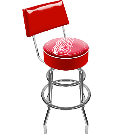 Trademark Global Padded Bar Stool, With Back, Detroit Redwings, Chrome