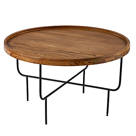 SEI Furniture Marisdale Round Coffee Table, 18”H x 31-3/4”W x 31-3/4”D, Natural/Black