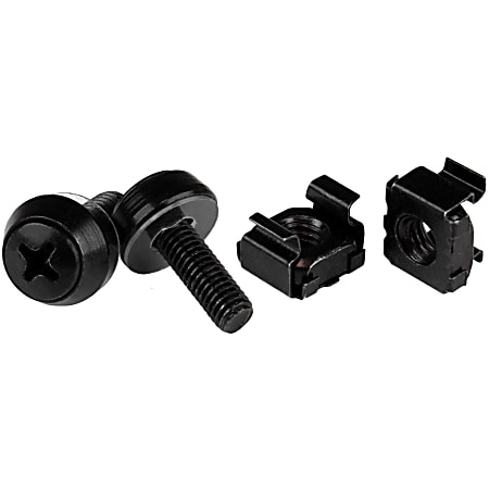 StarTech.com 50pc 10-32 Server Rack Cage Nuts and Screws w/Washers - Network/IT Rack Mount Hardware Kit - Clip/Captive Nuts & Bolts Black - High-quality steel - Matte Black