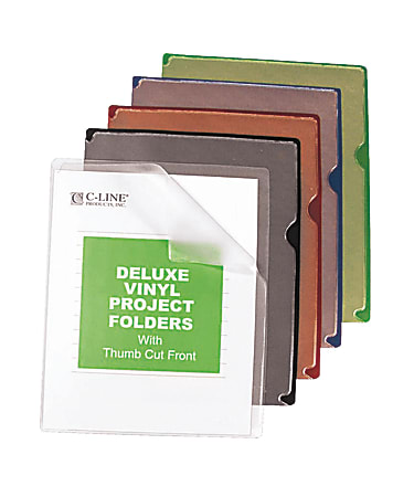 C-Line Deluxe Colored Back Vinyl Folders, Letter Size, Assorted Colors, Box Of 35 Folders