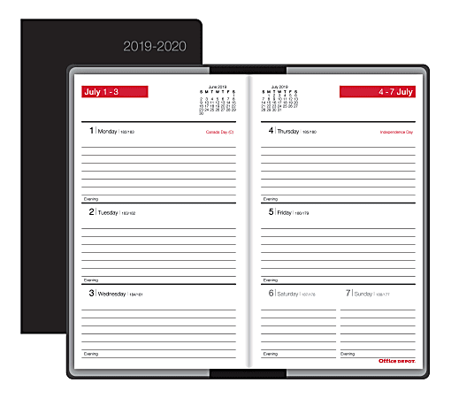 Office Depot® Weekly Academic Planner, 3-5/8" x 6", 30% Recycled, Black, July 2019 to June 2020