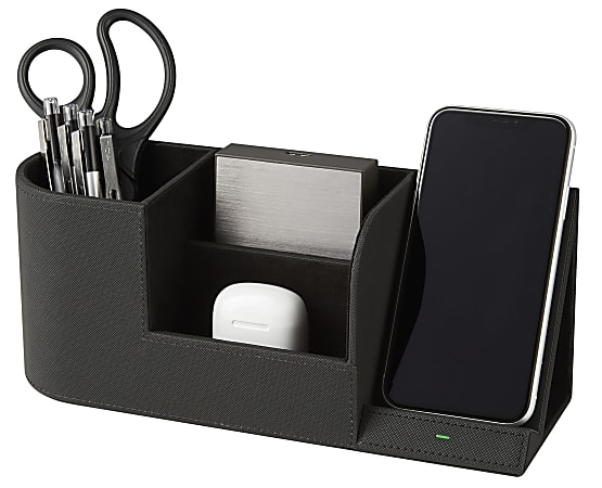 Realspace™ Desk Organizer With Wireless Charger With Antimicrobial Treatment, Black