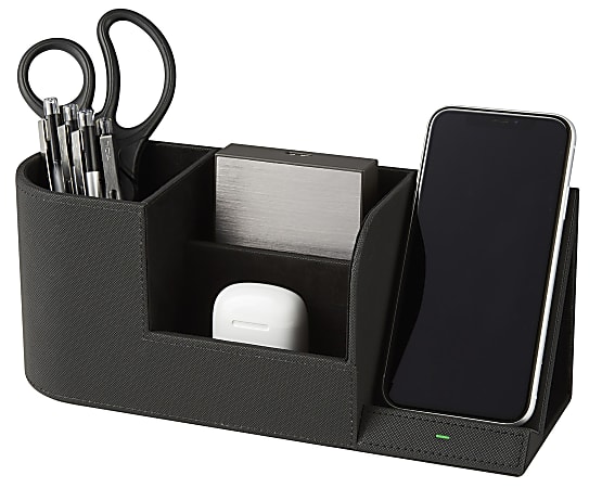 Realspace Desk Organizer With Wireless Charger With Antimicrobial Treatment  Black - Office Depot