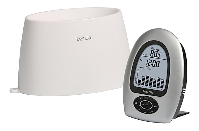 Taylor 2755 Wireless Rain Gauge with Thermometer - Digital - Rain Gauge100 ft - Rainfall, Temperature - Silver
