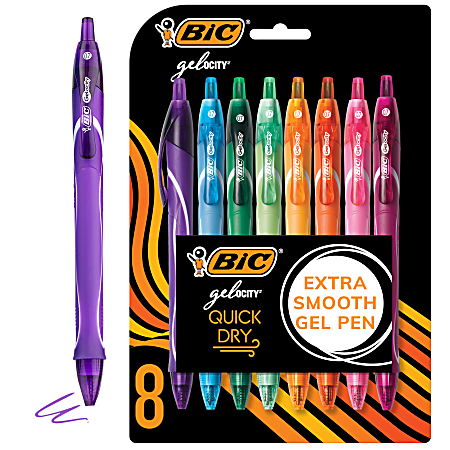 BIC Gelocity Quick Dry Retractable Gel Pens Medium Point 0.7 mm Assorted Colors Pack Of 8