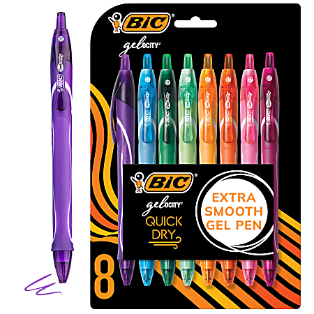 Gel-ocity Quick Dry Retractable Gel Pen, 0.7mm, Assorted Ink/Barrel, 8/Pack, Bic