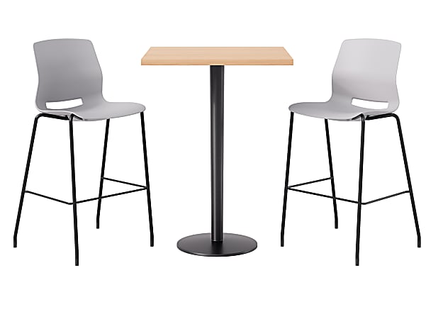 KFI Studios Proof Bistro Square Pedestal Table With Imme Bar Stools, Includes 2 Stools, 43-1/2”H x 30”W x 30”D, Maple Top/Black Base/Light Gray Chairs