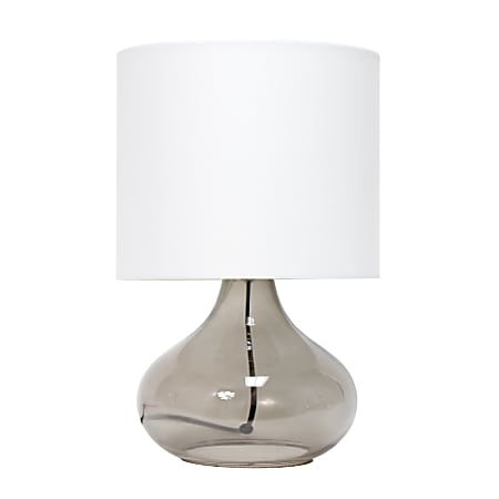 Simple Designs Glass Raindrop Table Lamp, 13-3/4"H, White Shade/Smoke Gray Base