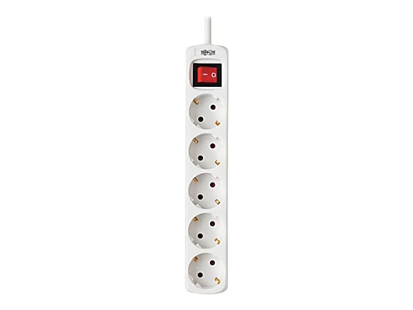 Tripp Lite 5-Outlet Power Strip - German Type F Schuko Outlets, 220-250V, 16A, 1.5 m Cord, Schuko Plug, White - Power strip - 16 A - AC 230 V - input: Type F - output connectors: 5 (Type F) - 5 ft cord - Germany - white