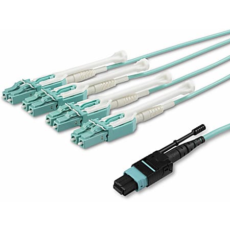 StarTech.com 2m (6ft) MTP(F)/PC to 4x LC/PC Duplex Breakout OM3 Multimode Fiber Optic Cable, 40G, Low Insertion Loss, Fiber Jumper Cord