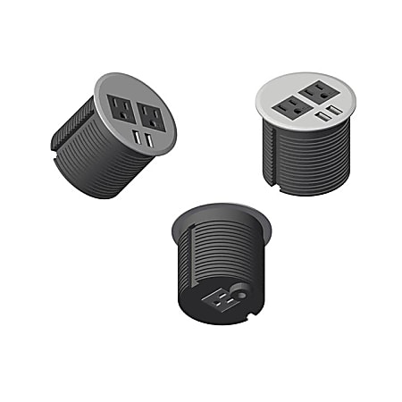 Boss Office Products Simple System Grommet With 2 Electrical And 2 USB Top Ports, 3” Diameter Silver/Black