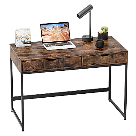 Small brown desk with drawers discount