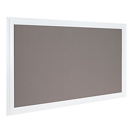 DesignOvations Bosc Non-Magnetic Framed Linen Fabric Pinboard, 27-1/2" x 43-1/2", Gray, White Plastic Frame