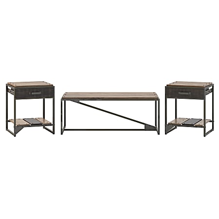Bush Furniture Refinery Coffee Table With Set Of 2 End Tables, Rustic Gray/Charred Wood, Standard Delivery
