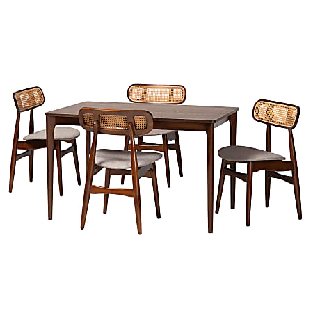 Baxton Studio Tarana 5-Piece Dining Set, 29-1/2”H x 47-1/4”W x 29-15/16”D, Gray/Walnut Brown/Light Brown