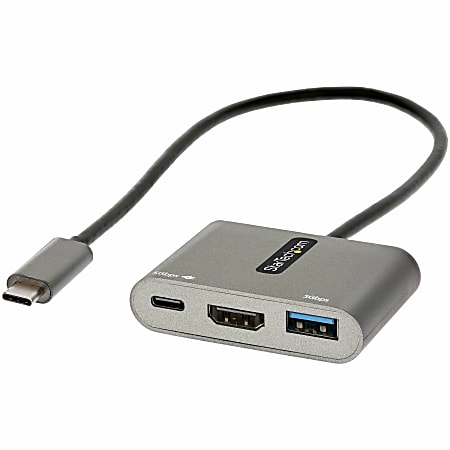 StarTech.com USB C Multiport Adapter, USB-C to HDMI 4K, 100W PD Pass-Through, USB 3.0 Hub 5Gbps (1xC/1xA), USB-C Mini Dock/Travel Dock - USB C multiport travel adapter w/HDMI 4K 30Hz video - 13in cable