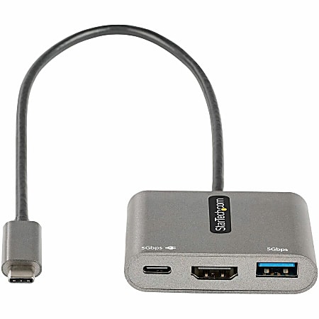 StarTech.com USB C Multiport Adapter, USB-C to HDMI 4K, 100W PD Pass-Through, USB 3.0 Hub 5Gbps (1xC/1xA), US - CDP2HDUACP2