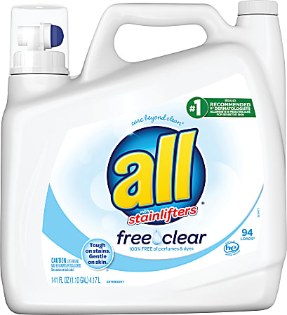 All Ultra Free Clear Liquid Detergent, Unscented, 141 Oz, Case Of 4 Bottles