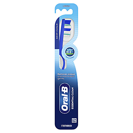 Oral B Essential Clean Toothbrushes, Medium, Blue, Case Of 72 Toothbrushes
