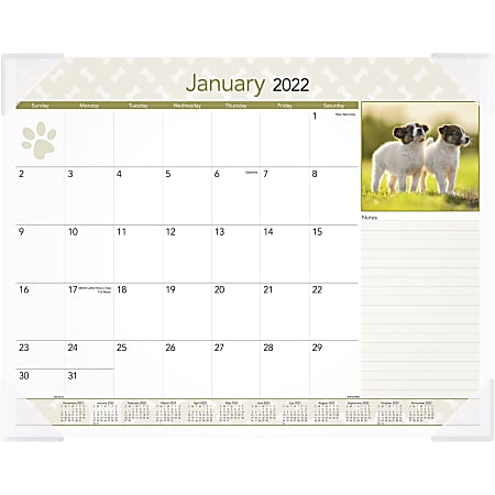 AT-A-GLANCE® Fashion Monthly Desk Calendar, 17" x 21-3/4", Puppies, January to December 2022, DMD16632