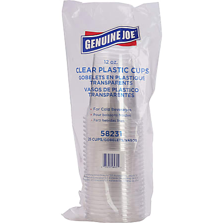 Genuine Joe 12 oz Clear Plastic Cups - 25 / Pack - Clear - Plastic - Cold Drink, Beverage