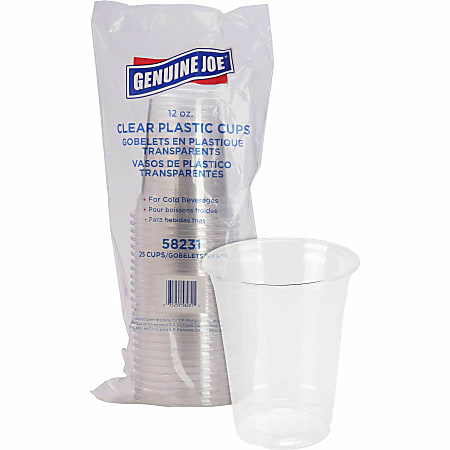 Genuine Joe 12 oz Clear Plastic Cups - 25 / Pack - Clear - Plastic - Cold Drink, Beverage