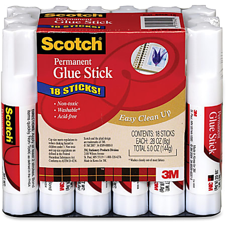 Avery® Glue Stic™, Washable, Nontoxic, Permanent Adhesive, 0.26 oz., 18  Sticks (98001)