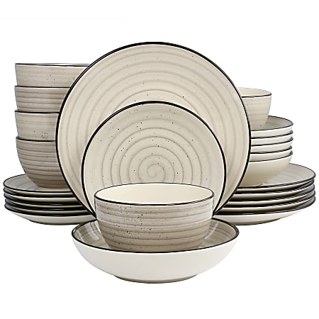 Elama Gia Round Stoneware Dinnerware Set, Cream, Set Of 24 Pieces