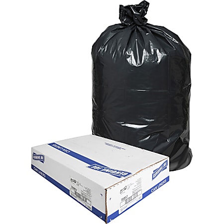 Genuine Joe Trash Bags, 23 gal, 43"H x 28-1/2"W, 70% Recycled, Black, 150 Bags