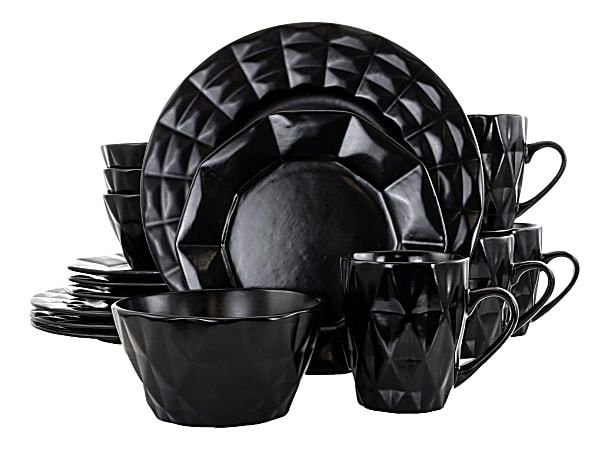 Elama 16-Piece Stoneware Dinnerware Set, Black