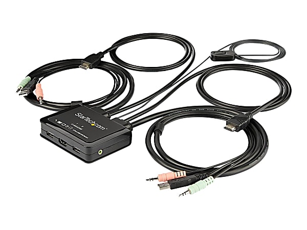 StarTech.com 2 Port HDMI KVM Switch with 4 foot Built-In Cables - OS Independent - 3.5mm Audio - USB 4K 60Hz