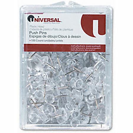 Universal Clear Push Pin - 0.4" Length x 0.3" Diameter - Clear - 100 / Pack