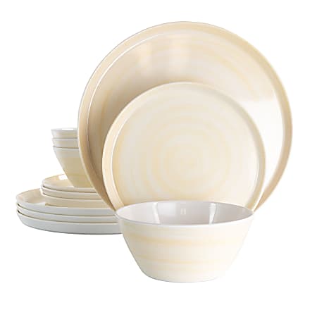 Elama Crafted Clay 12-Piece Dinnerware Set, Cream