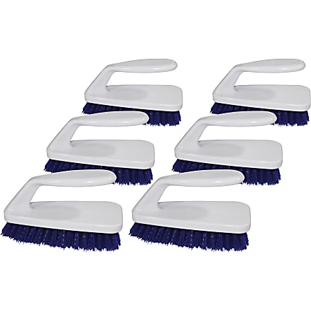 Genuine Joe Iron Handle Scrub Brush - 6.3" Overall Length - Plastic Handle - 6 / Carton - Blue, White