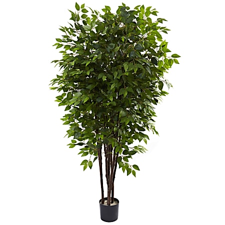 Nearly Natural Ficus 78”H Plastic Deluxe Tree With Pot, 78”H x 48”W x 48”D, Green