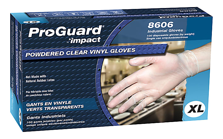 ProGuard General-purpose Disposable Vinyl Gloves - X-Large Size - Vinyl - Clear - Disposable, Powdered, Beaded Cuff, Light Duty, Ambidextrous - For General Purpose, Manufacturing, Painting, Cleaning, Food - 100 / Box