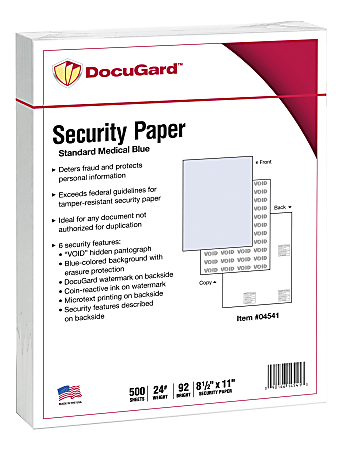 DocuGard Medical Prescription Papers, Standard Medical 6, 1-Part, 8 1/2" x 11, 500 Sheets, Blue