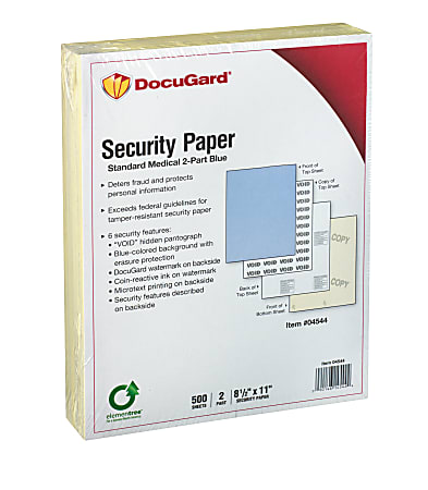 DocuGard Medical Prescription Papers And Business Checks, Standard Medical 6, 2-Part, 8 1/2" X 11", Blue/Canary, Pack Of 250