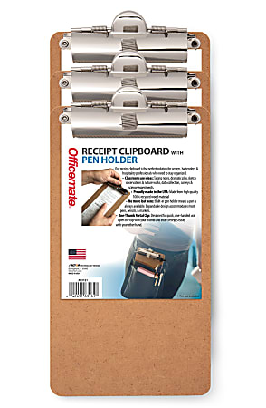 Officemate® Receipt Wood Clipboards, Vertical Clip, 5" x 8-1/4", Brown, Total Qty 3