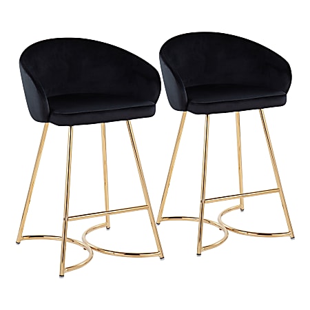 LumiSource Cece Counter Stool, Black Velvet/Gold Steel, Set Of 2 Stools