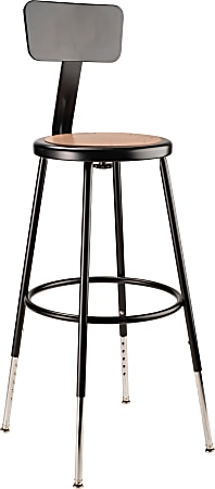 National Public Seating Adjustable Hardboard Stool With Back, 25"-33"H, Black