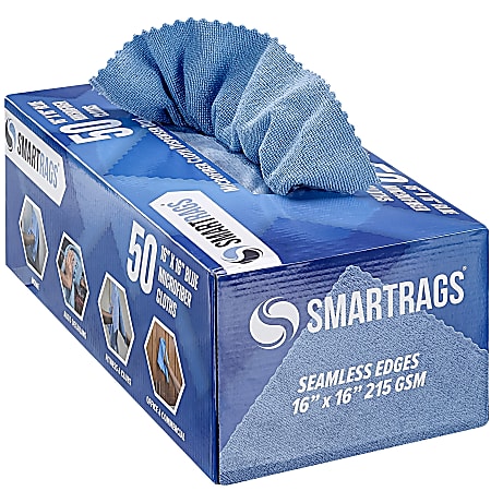 Hospeco SmartRags® Disposable Microfiber Towels, 35 Gram, 215 GSM, 16" x 16", Blue, 50 Towels Per Box, Case Of 8 Boxes