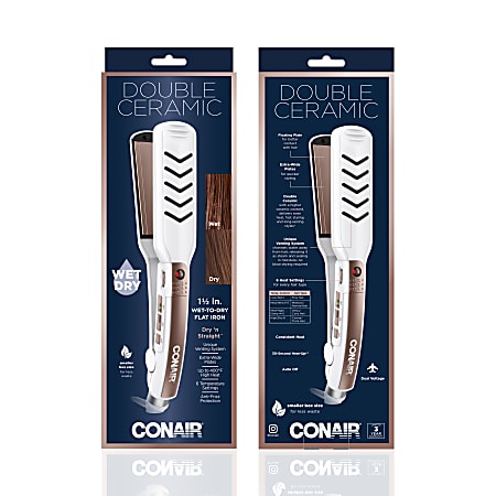 Conair® Wet-to-Dry Flat Iron, 1-1/2”, White/Rose Gold