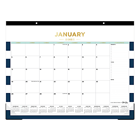 2025 Day Designer Monthly Desk Pad Calendar, 22" x 17", Rugby Stripe Navy, January To December, 148793