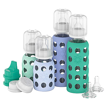 LifeFactory Glass Baby Bottle Starter Set, Assorted Colors, LF120406C4