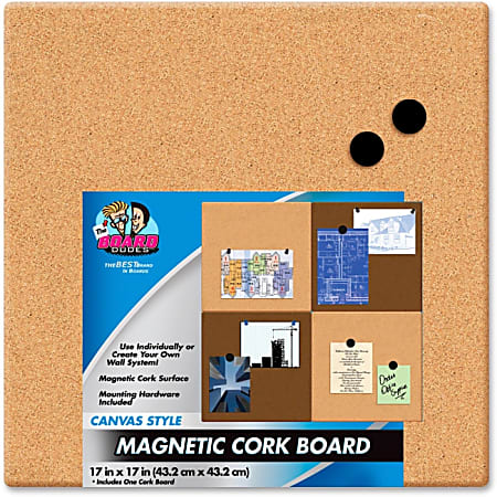 The Board Dudes Canvas Style Magnetic Cork Tile - 17" Height x 17" Width - Light Brown Cork Surface - 1 Each