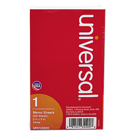 Universal® Loose Memo Sheets, 3" x 5", White, Pack Of 500