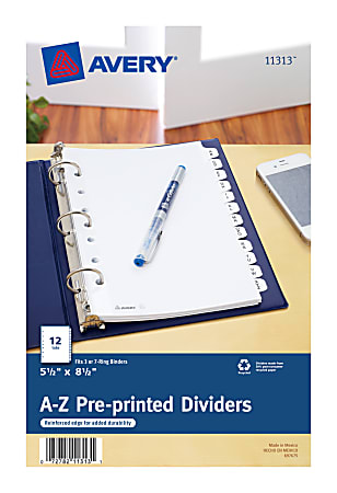 Avery® Preprinted Tab Dividers, Mini, 5 1/2" x 8 1/2", A-Z Tabs, White