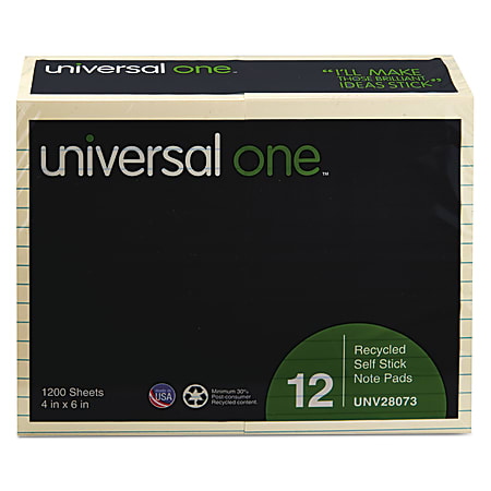 Universal Sticky Notes Lined 4 in x 6 in Yellow 100 Sheets Per Pad Pack ...
